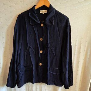 David Dart Women's Navy Button Down Blouse w Pockets Size L